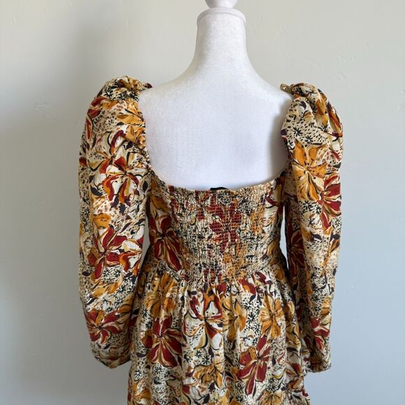 & Other Stories Floral Mini Dress Autumnal Floral Print Square neck Womens US 10 - Picture 9 of 12